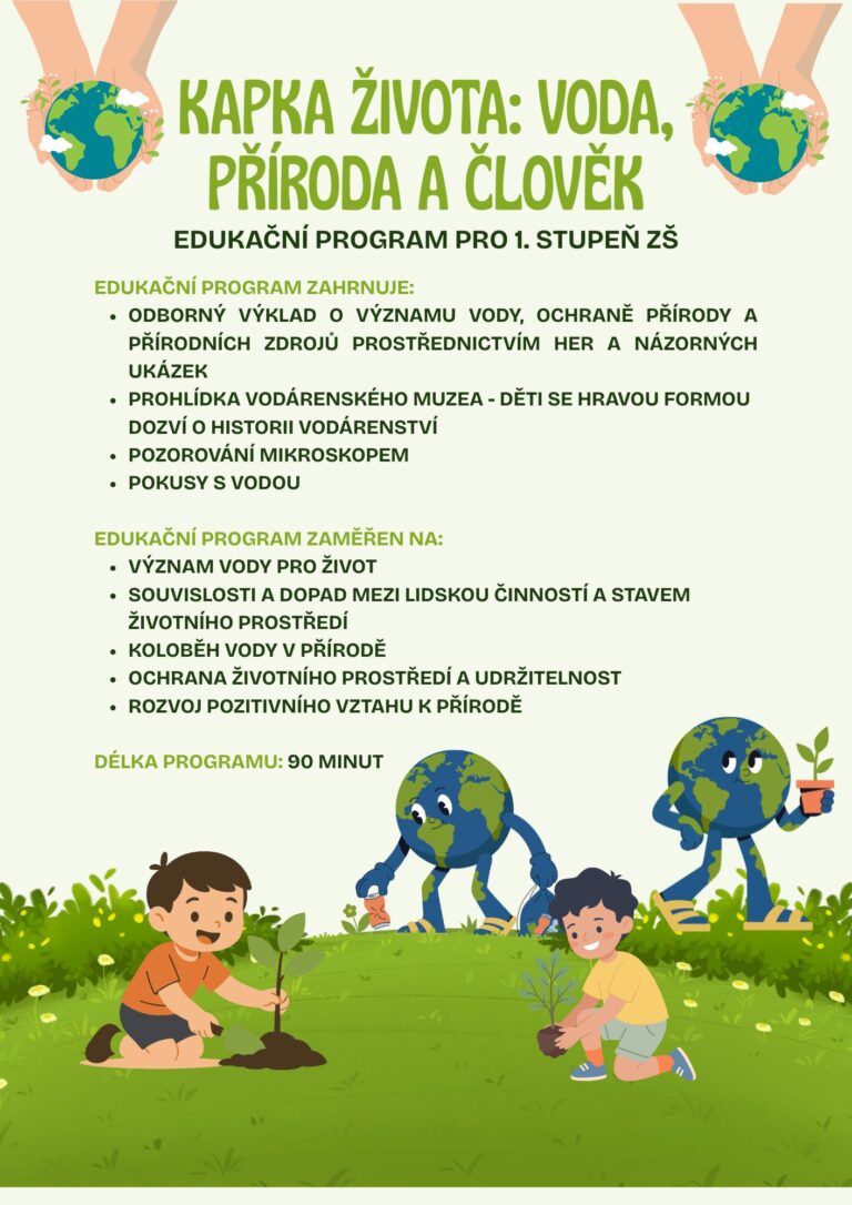 Leták: Kapka života – voda, příroda a člověk, edukační program pro 1. stupeň ZŠ